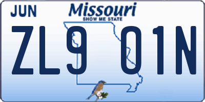 MO license plate ZL9O1N