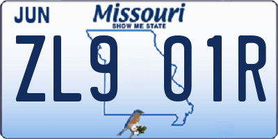 MO license plate ZL9O1R