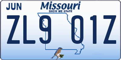 MO license plate ZL9O1Z
