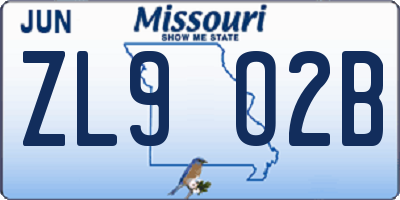 MO license plate ZL9O2B