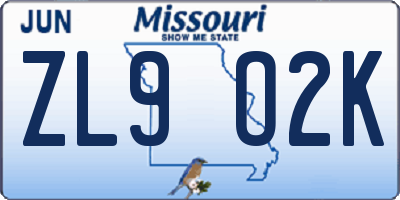 MO license plate ZL9O2K