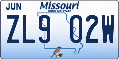 MO license plate ZL9O2W