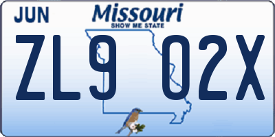 MO license plate ZL9O2X