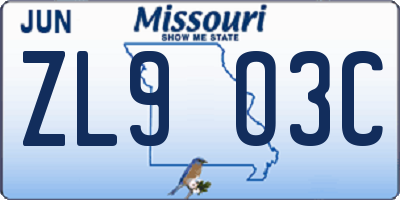 MO license plate ZL9O3C