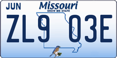 MO license plate ZL9O3E