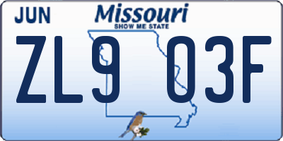 MO license plate ZL9O3F