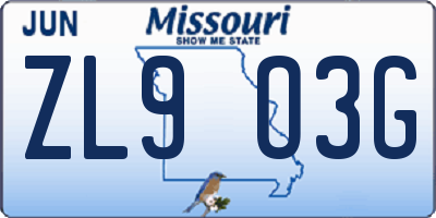 MO license plate ZL9O3G
