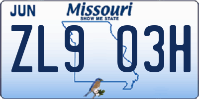 MO license plate ZL9O3H
