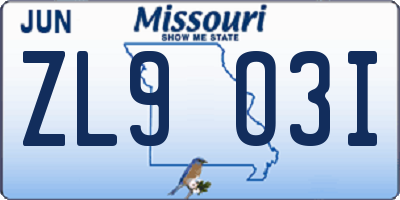 MO license plate ZL9O3I