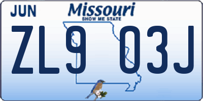 MO license plate ZL9O3J