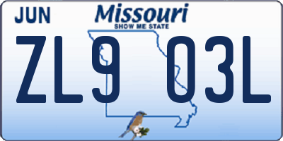 MO license plate ZL9O3L