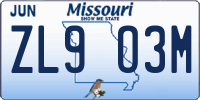 MO license plate ZL9O3M