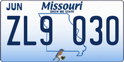 MO license plate ZL9O3O