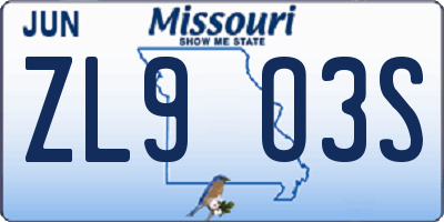 MO license plate ZL9O3S