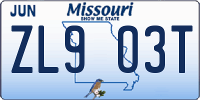 MO license plate ZL9O3T
