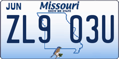 MO license plate ZL9O3U