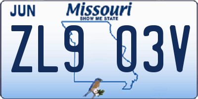 MO license plate ZL9O3V