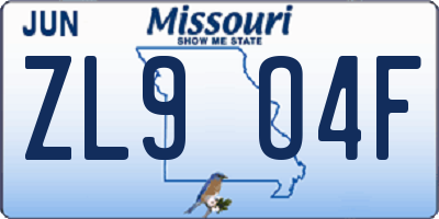 MO license plate ZL9O4F