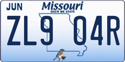 MO license plate ZL9O4R