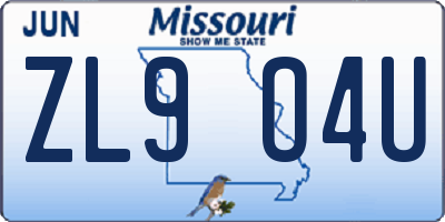 MO license plate ZL9O4U