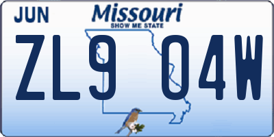 MO license plate ZL9O4W
