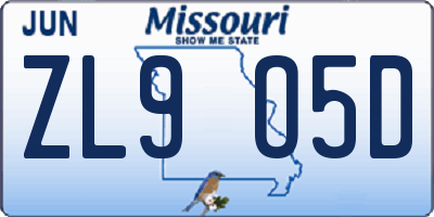 MO license plate ZL9O5D