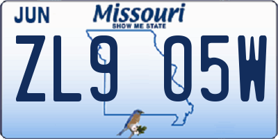 MO license plate ZL9O5W