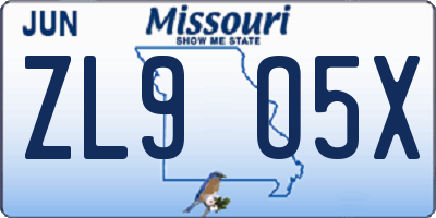 MO license plate ZL9O5X