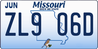 MO license plate ZL9O6D