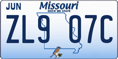 MO license plate ZL9O7C