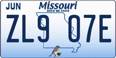 MO license plate ZL9O7E