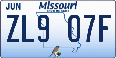 MO license plate ZL9O7F