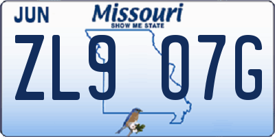 MO license plate ZL9O7G