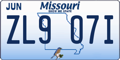 MO license plate ZL9O7I