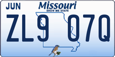 MO license plate ZL9O7Q