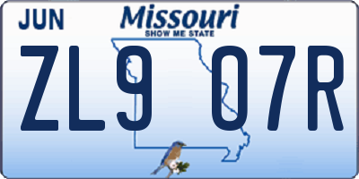 MO license plate ZL9O7R