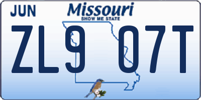 MO license plate ZL9O7T