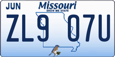 MO license plate ZL9O7U