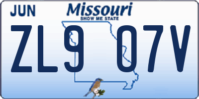 MO license plate ZL9O7V