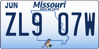 MO license plate ZL9O7W