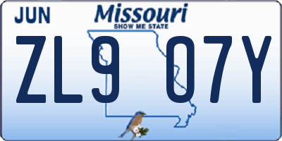 MO license plate ZL9O7Y