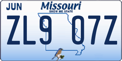 MO license plate ZL9O7Z