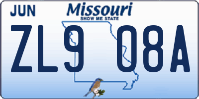 MO license plate ZL9O8A