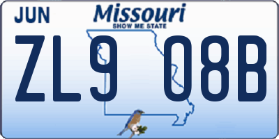 MO license plate ZL9O8B