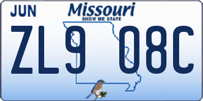 MO license plate ZL9O8C