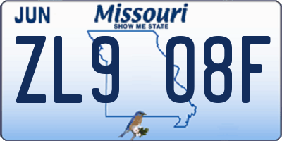 MO license plate ZL9O8F