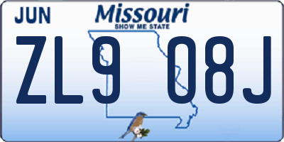 MO license plate ZL9O8J