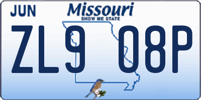 MO license plate ZL9O8P