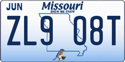 MO license plate ZL9O8T
