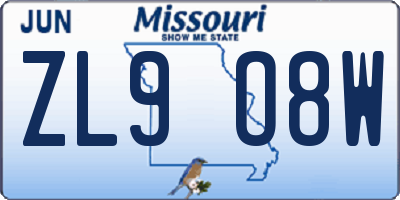 MO license plate ZL9O8W